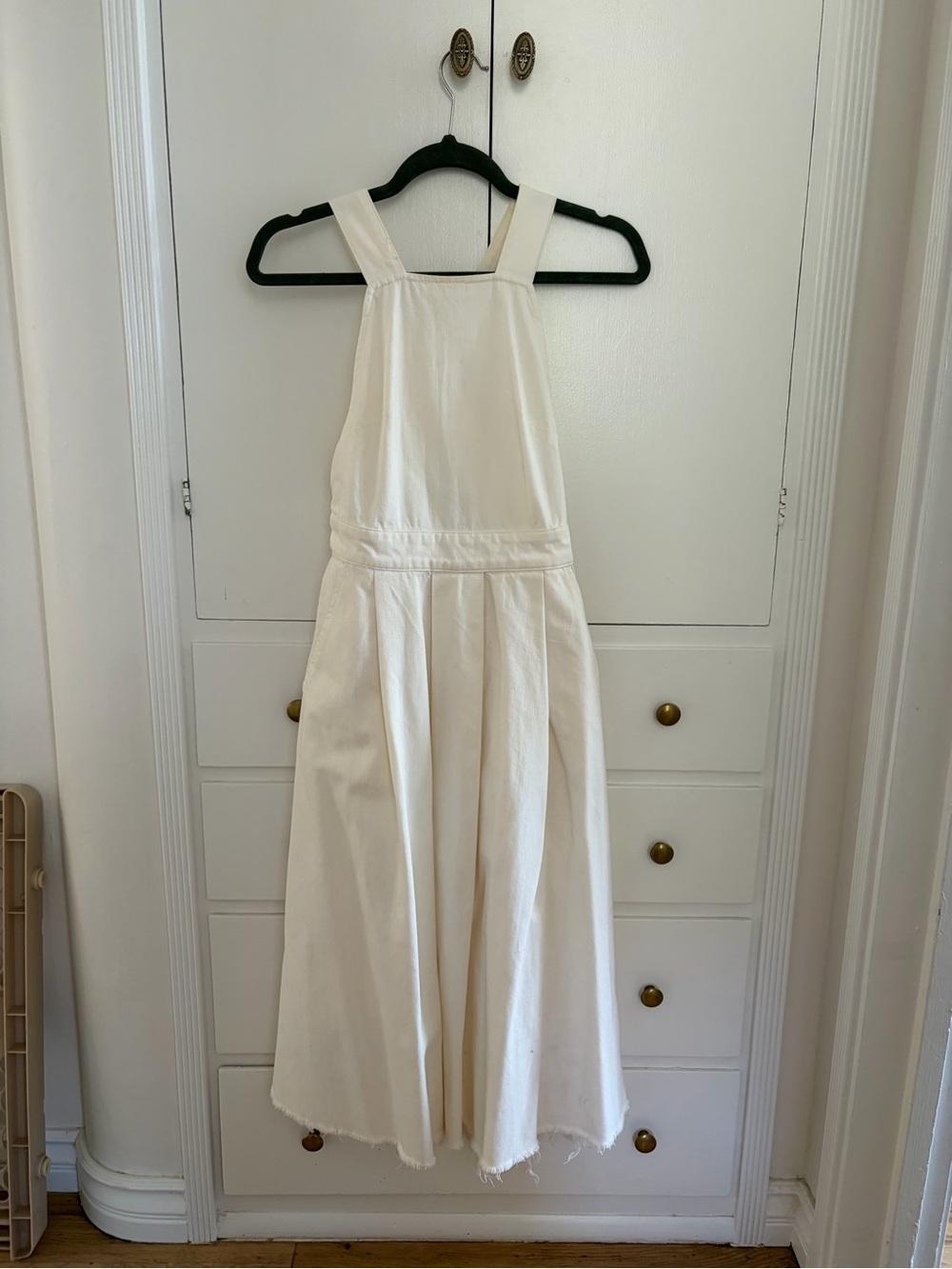 Cream Denim white Dress with Pinafore Straps